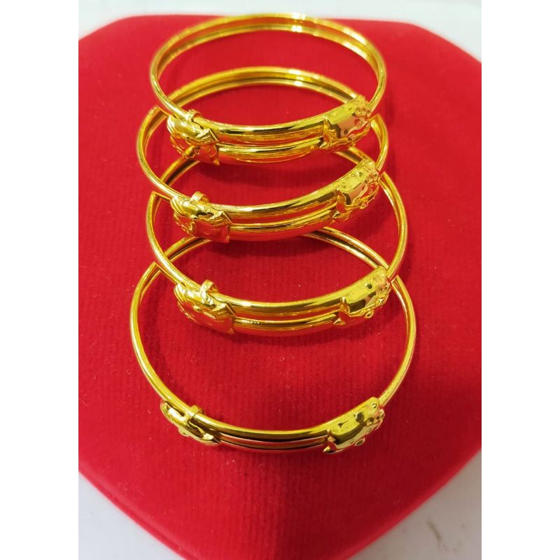 Gelang Slot anak Hello Kitty polos, Perak 925, Sepuh emas kuning dan rosegold
