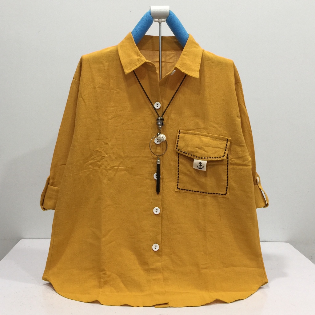 TOKOHAVEONLINE B321 ATASAN KEMEJA WANITA KATUN LINEN IMPORT SIZE XL LD 106CM-KUNING