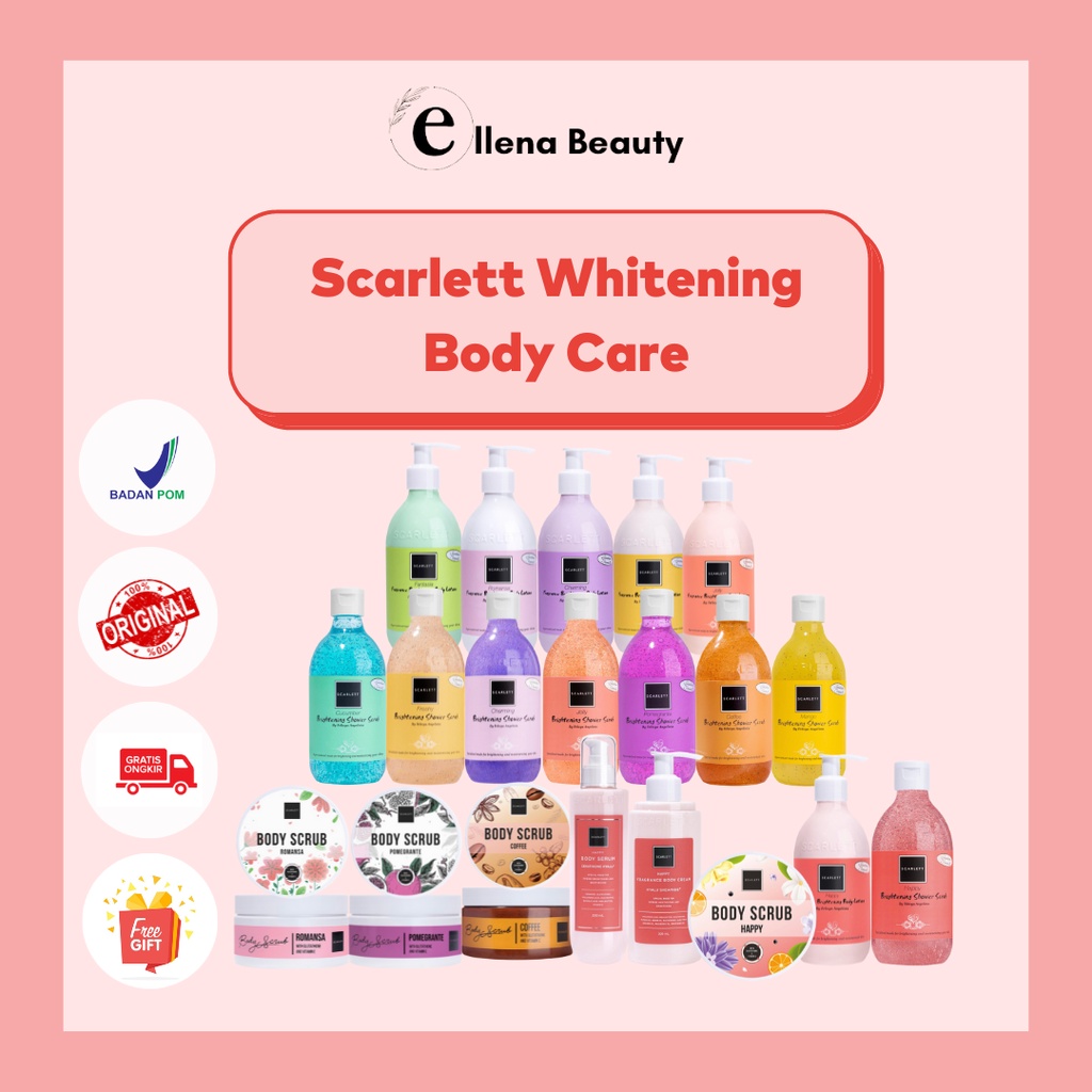 SCARLETT WHITENING Lotion Hand Body Whitening Sabun Mandi Cair Body Wash Scarlet Paket Lengkap Scrub