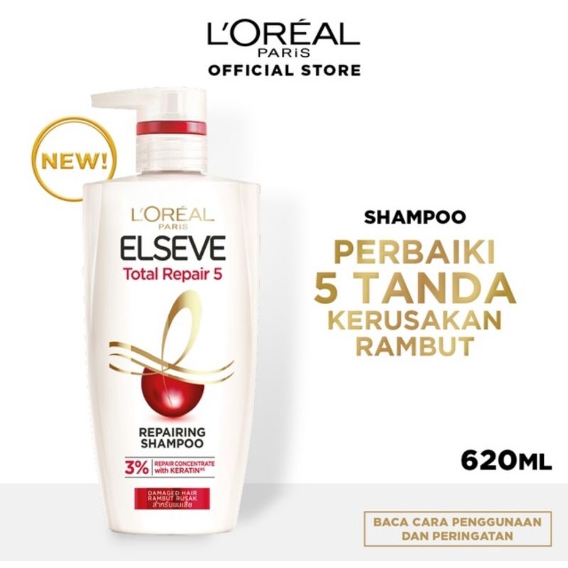 L'Oreal Paris Total Repair 5 Shampoo Hair Care - 620 ml (Perawatan Rambut Rusak dan Mudah Patah)