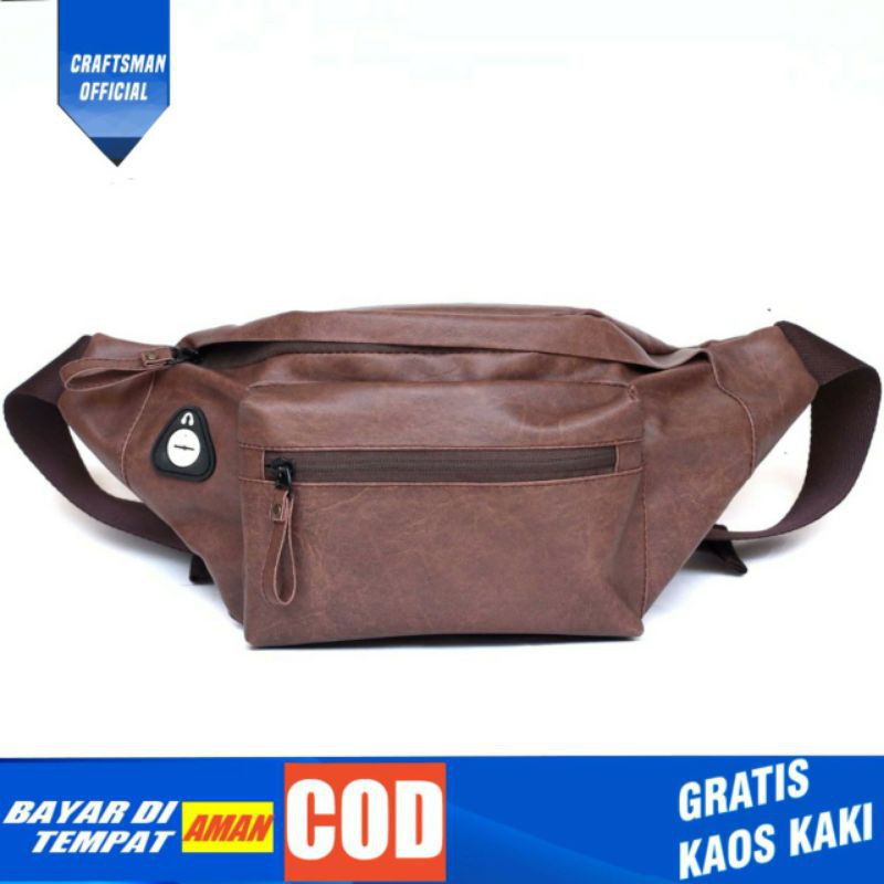 CRAFTS Tas Slempang Pria Tas Waistbag Pria Waisbag Waterproof Pria Tas Waistbag Kulit Syntetic Premi