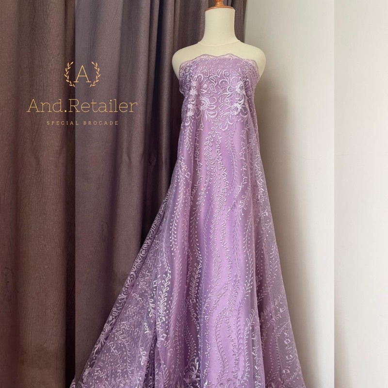 Kain Bahan kebaya Brokat Tile Mutiara Gloria Warna lilac