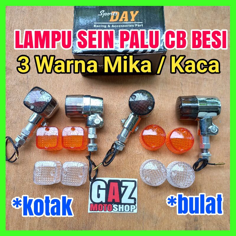 Lampu Sein Reting Palu Bulat Kotak Besi Triple Kaca Riting CB Classic 3 mika Import