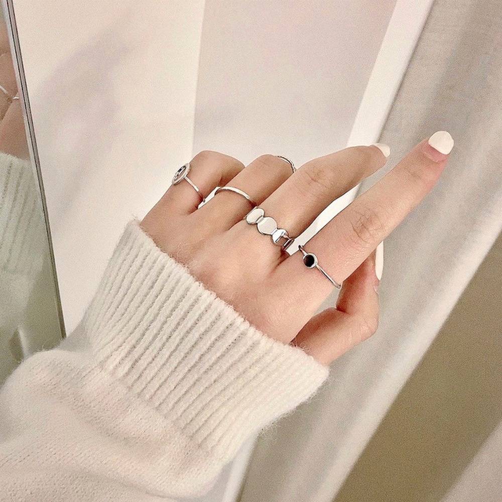 5pcs/set Korean Temperament Ring Female Simple Geometric Disc Index Finger Ring Fashion Ins Wind Ring