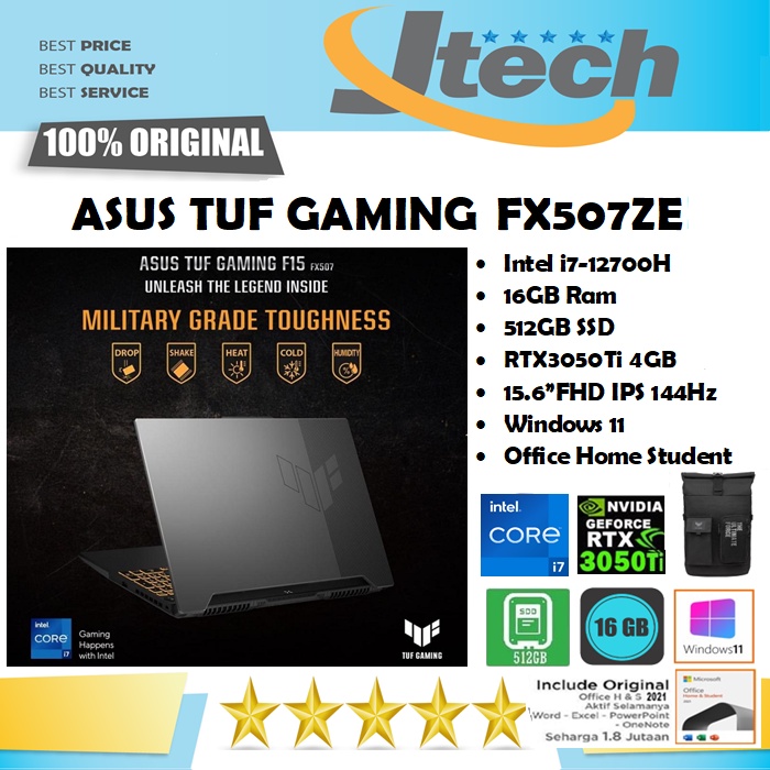 ASUS TUF GAMING F15 FX507ZE - i7-12700H - 16GB - 512GB SSD - RTX3050Ti 4GB - 15.6&quot;FHD IPS 144Hz - WIN11 - OFFICE HOME STUDENT