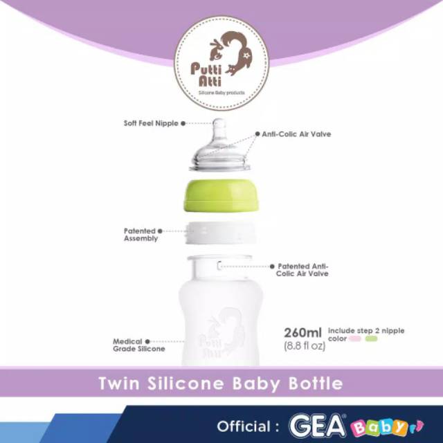 Silicon baby bottle putti atti 160ml dan 260ml twin pack...perpack isi 2