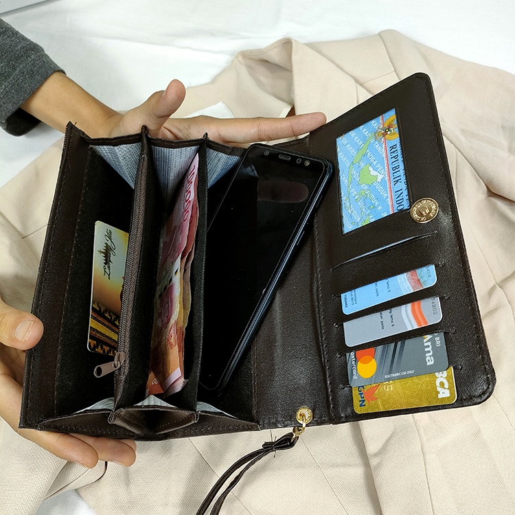 Dompet ELVI Kipas Lipat Dua Motif Slot Kartu Dompet Panjang Kulit pu