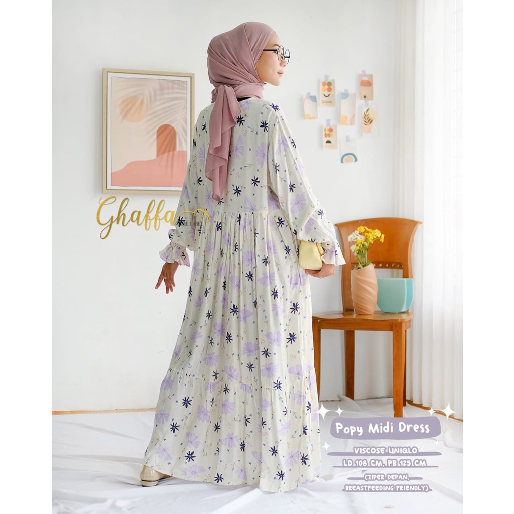 MIDI DRESS/GAMIS BUSUI FRIENDLY & ZIPER DEPAN ~ BAHAN VISCOSE UNIQL0 ~ POPY MIDI DRESS ORIGINAL GHAF