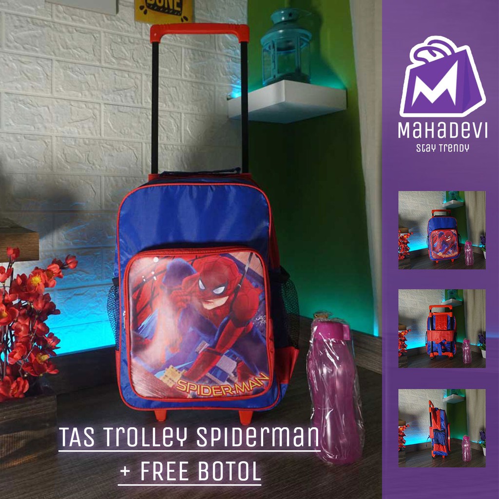 Tas Troli Anak Sekolah Cowok Karakter Spiderman Trolley Koper Dorong