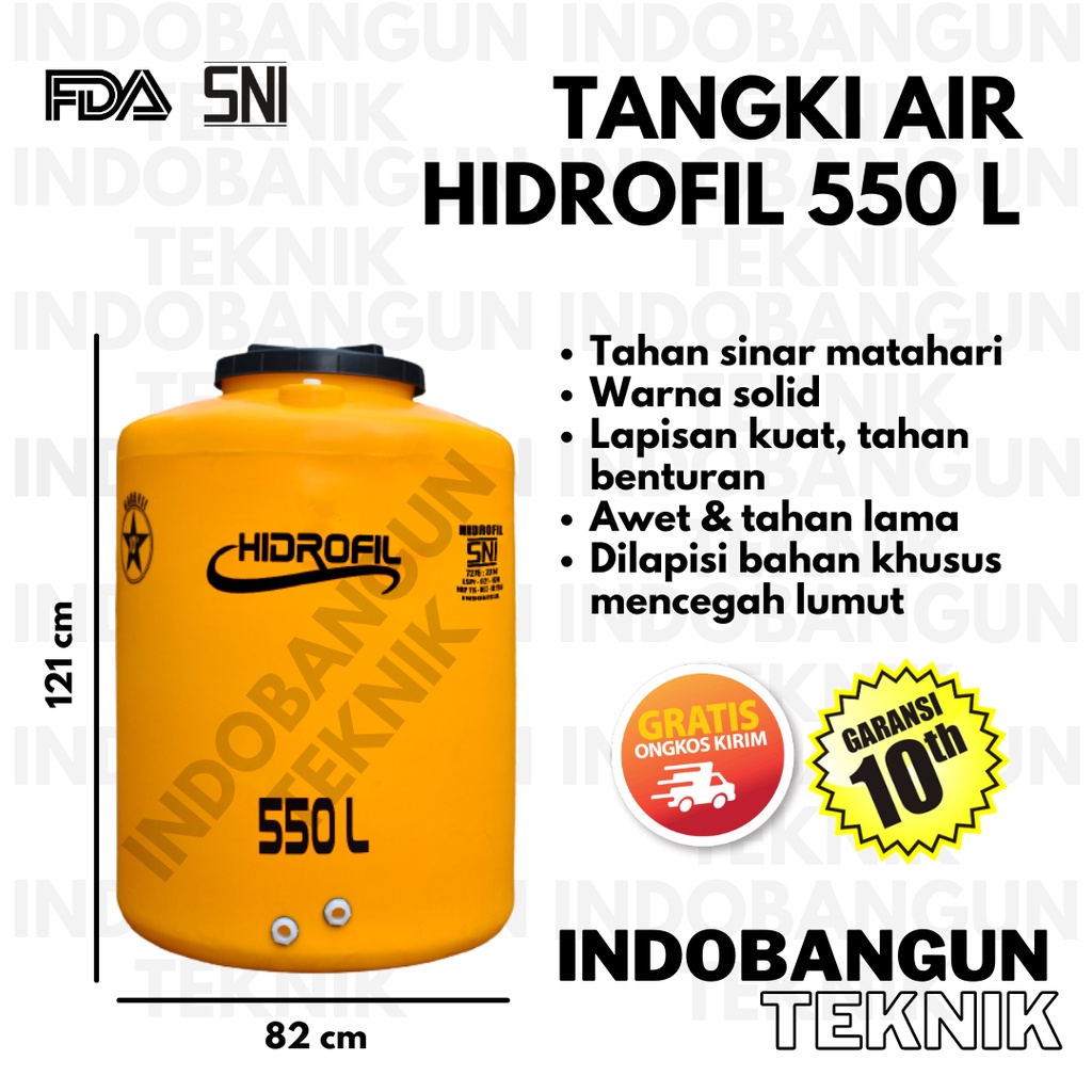 Toren Air Tangki Air Tandon Air Hidrofil 500 Liter 550 Liter Harga Murah Anti Lumut Garansi 10 Tahun
