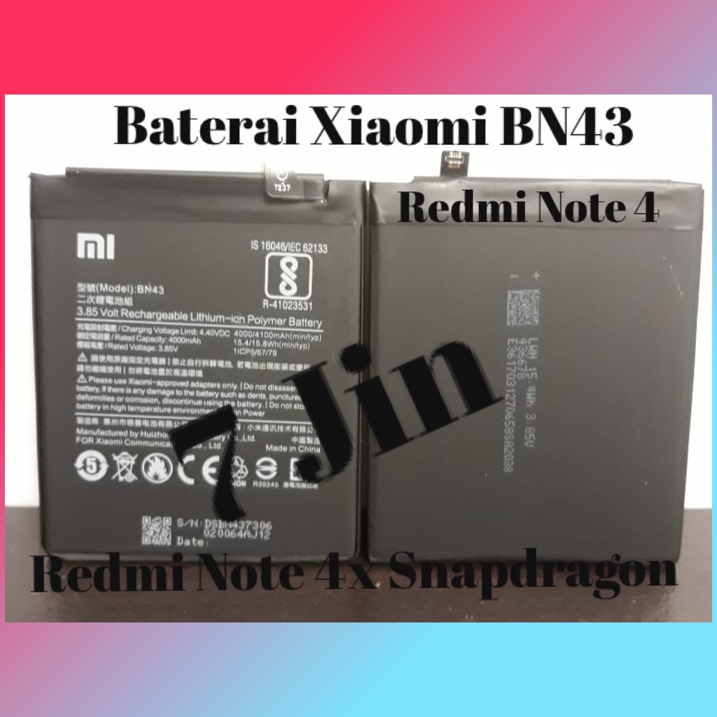 Baterai Batre Batere Battery Xiaomi Redmi Note 4 Xiaomi BN43 Xiaomi Redmi Note 4x Snapdragon