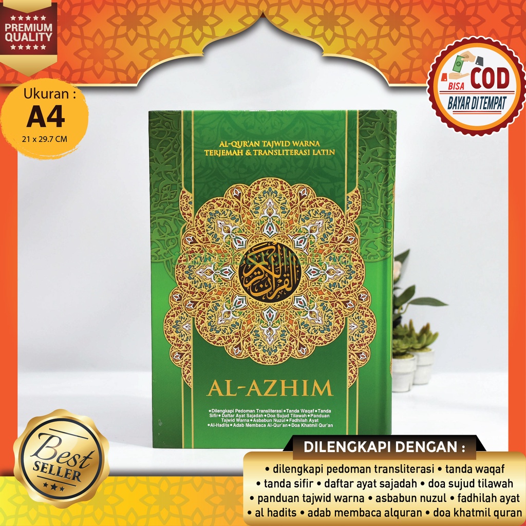 Al Quran Tajwid Warna Terjemah & Transliterasi Latin Per Ayat Al Azhim A4 Alquran Al Azhiim Terjemah