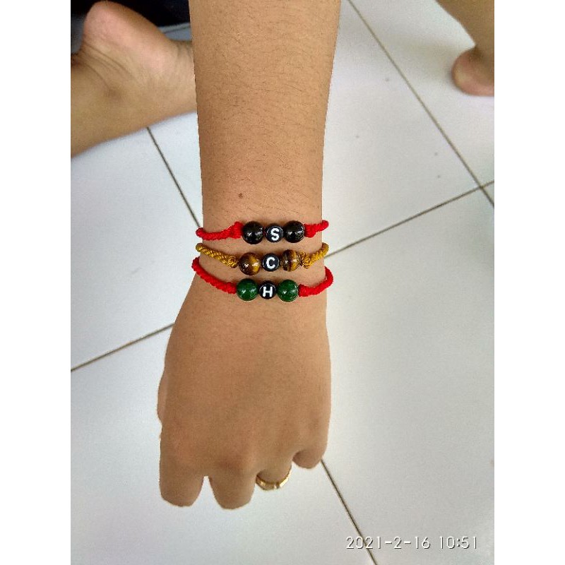 Gelang nama inisial variasi batu giok black onyx tiger eye ready kalung galih asem cendana gaharu