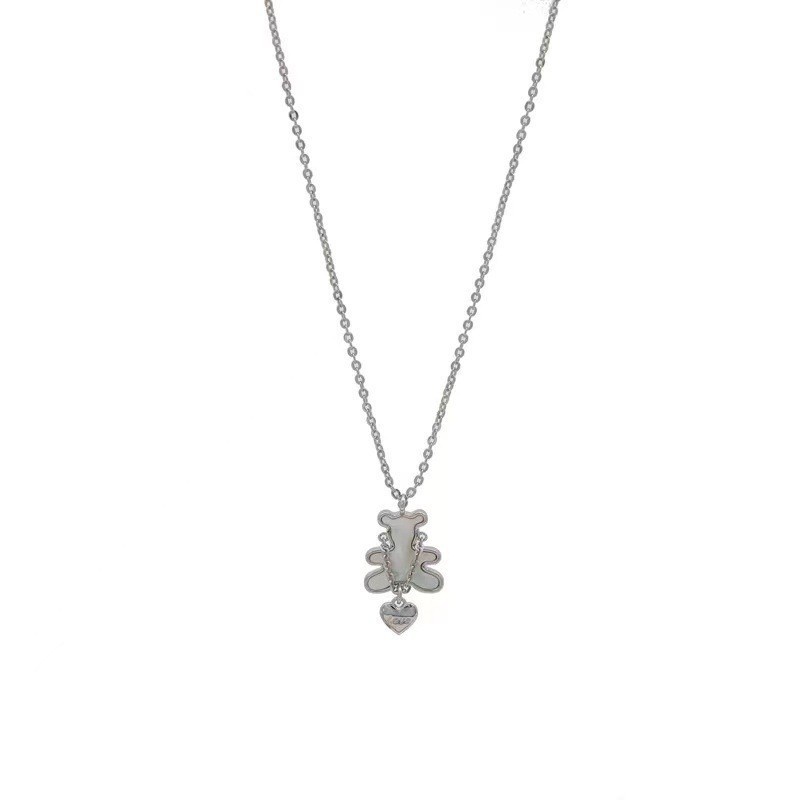 Kalung Rantai Klavikula Desain Beruang Hati Warna Silver Gaya Korea Serbaguna Untuk Aksesoris