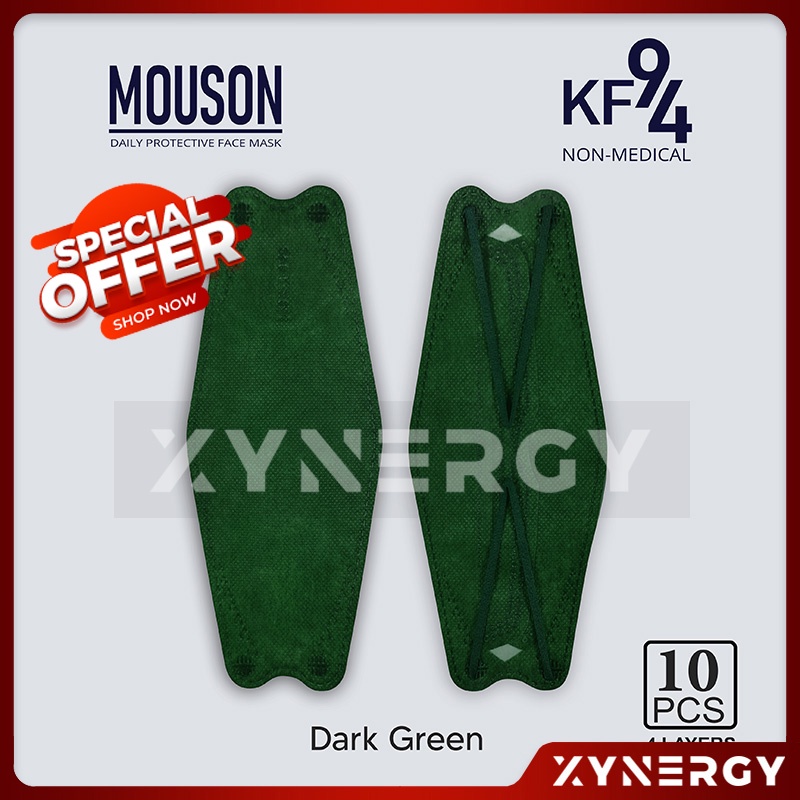 Masker Mouson KF94 Warna Dark Green isi 10 Masker Non Medis Sekali Pakai 4 ply