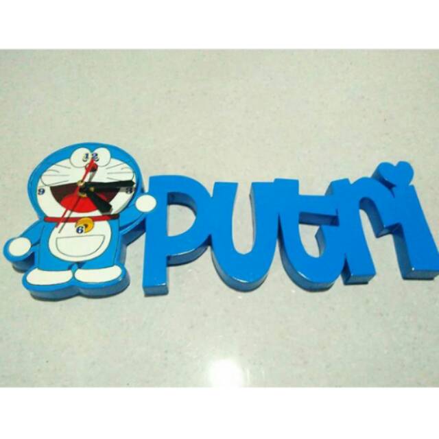 Jam nama karakter/jam nama/jam dinding nama/jam doraemon/kado unik/jam dinding/jam nama kayu/jam
