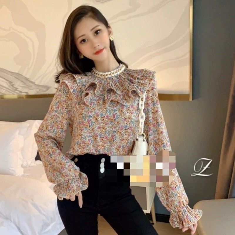 MDLV ~ 8580 Axalea Layer Collar Top Women Blouse Twiscone Import Blouse Premi Flower Blouse Atasan Twiscone Atasan Lengan Panjang Fashion Import