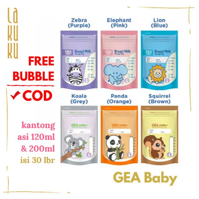 Kantong susu asi GEA BABY 120ml &amp; 200ml Breast Milk Storage Bag COD PACKING BUBBLE isi 30 lbr