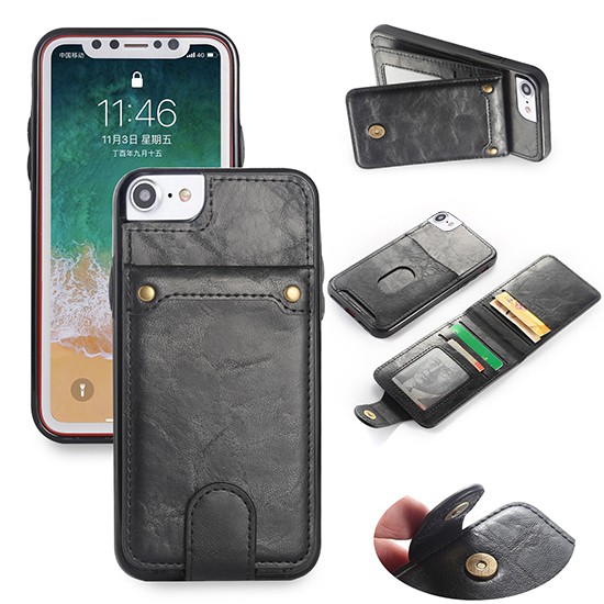 Casing Iphone 7 Plus Wallet Case Flip Cover 5 Card Slots TPU Soft Case