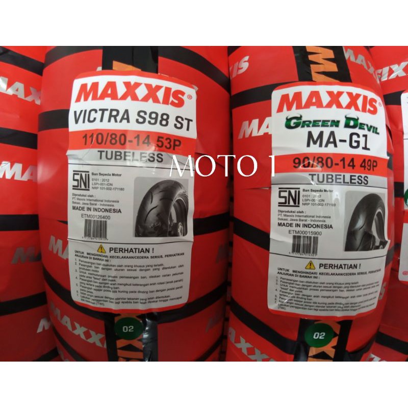 [SEPASANG] BAN MAXXIS GREEN DEVIL 90/80-14 DAN VICTRA 110/80-14 - TUBELESS