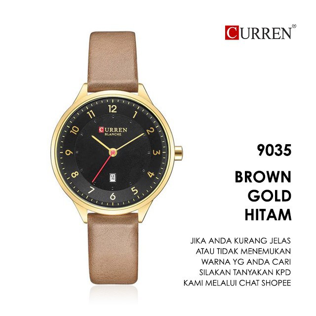 CURREN 9035 Jam Tangan Wanita Analog Tali Kulit Chronograph Aktif WATCHKITE WKOS