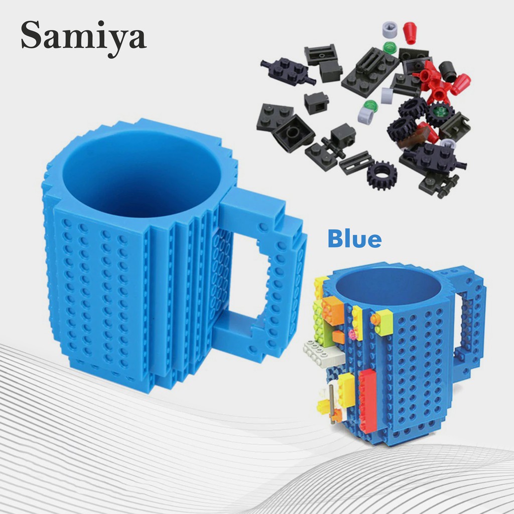 gelas mug lego build-on brick black / gelas minuman unik model lego / puzzle mug