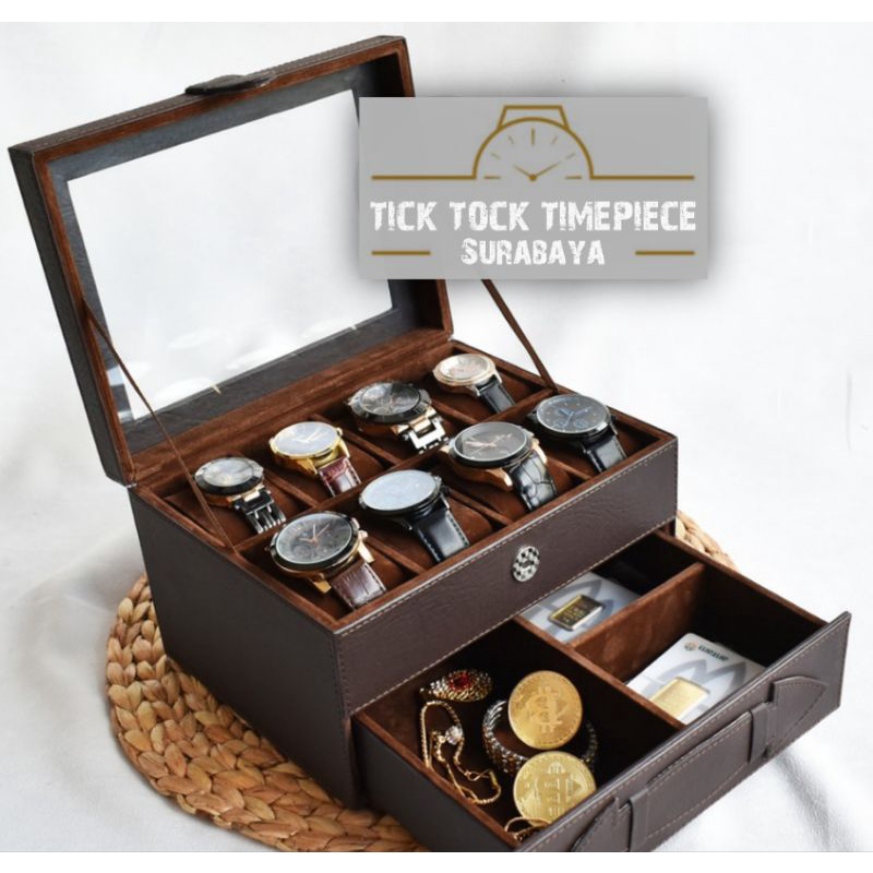 Premium PU Leather Watch and accessory box (8 watches), handmade in Indonesia