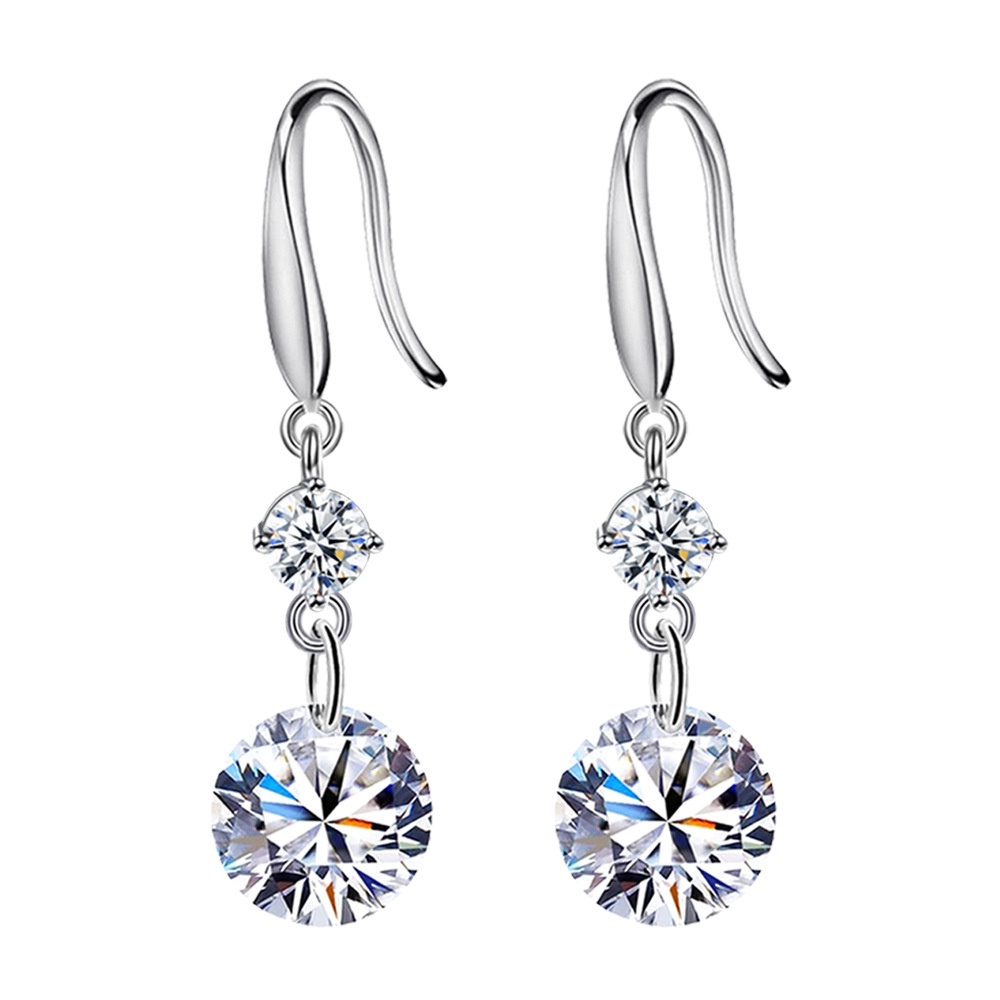 Anting Perak 925 Wanita Transparan Anting-Anting Berlian Bulat Perhiasan Fashion