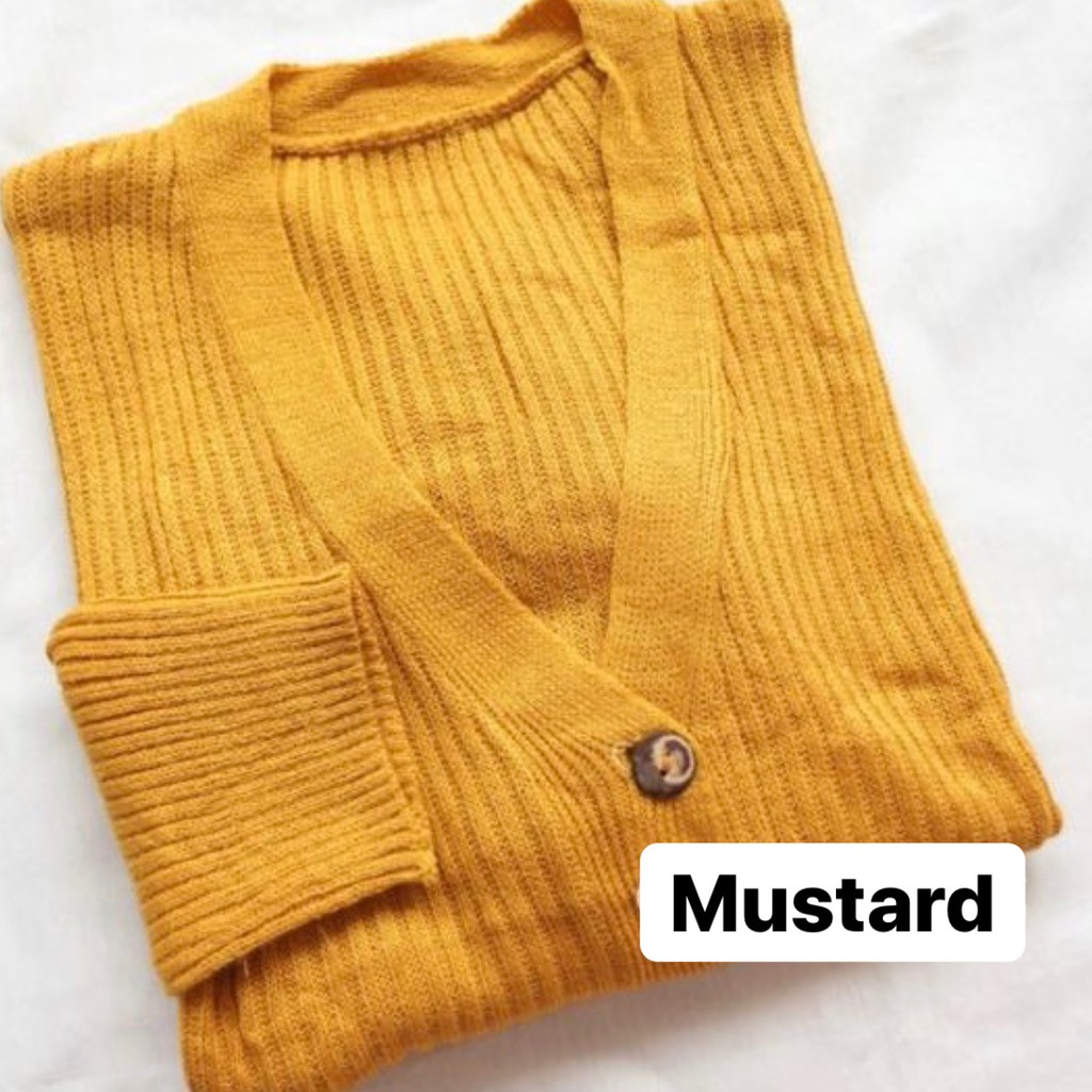 CARDIGAN RAJUT WANITA || KARDIGAN BASIC POLOS CEWEK CROP CARDY WILLY PREMIUM || OUTER KNITTED CARDI-Kuning Mustard