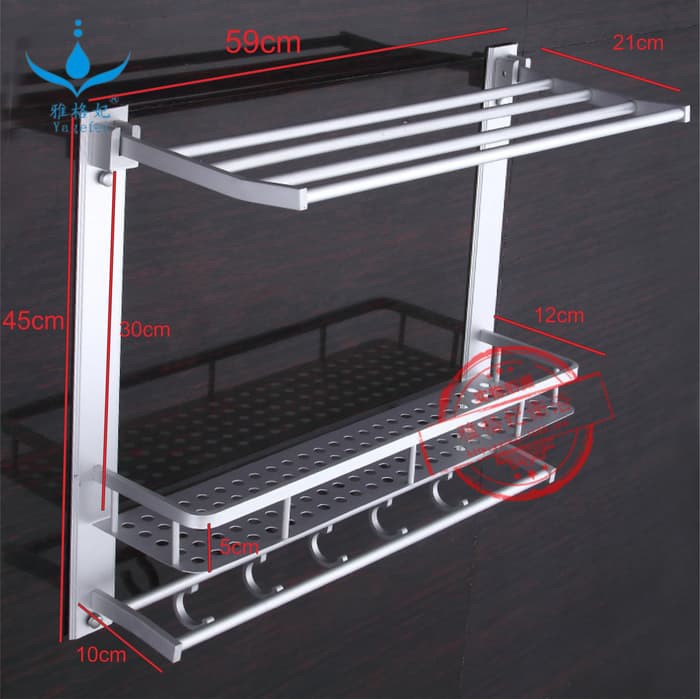 Mega_1688 Rak Dinding serbaguna Rak handuk Aluminium 3susun MG585