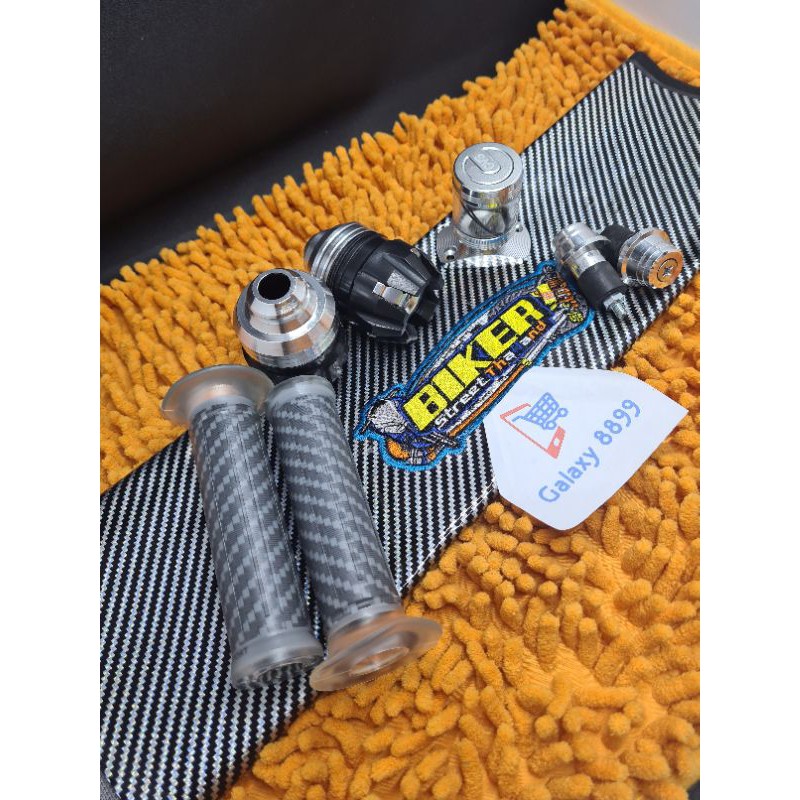 Kulit jok Karbon+Handgrip Karbon+Jalu As Roda Depan+Stempel Kaca Honda+Jalu Stang silver