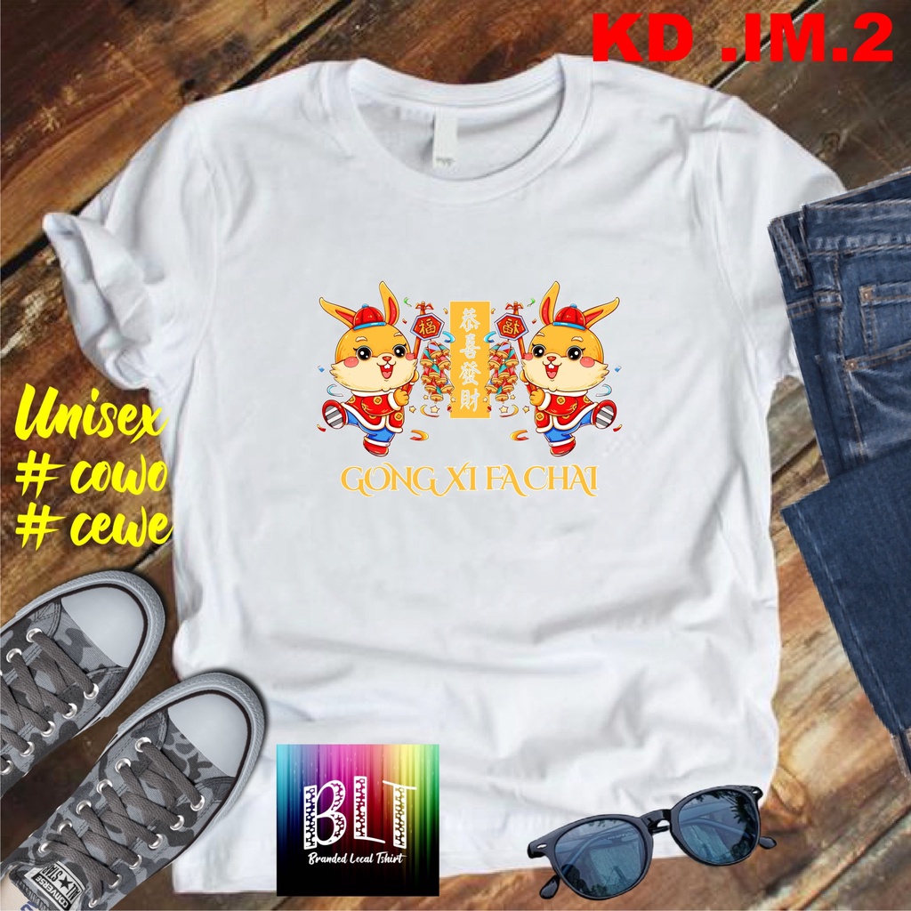 Imlek Unisex Koas Imlek 2023 KD IM.2  Baju Imlek Family Shio Kelinci Pakaian Imlek Dewasa Kaos Imlek Anak anak Baju gong xi fa cai Xin Nian Khuai Le kaos imlek terbaru 2023 kaos sin cia imlek 2023 kaos imlek kaos imlek pakaian imlek keluarga