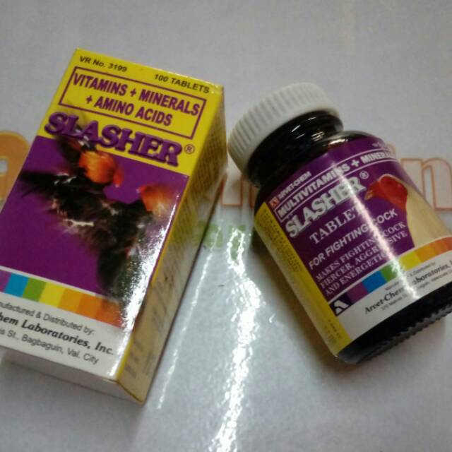 Slasher vitamin ayam mineral amino acids 100tab obat doping ayam tarung impor pilipin