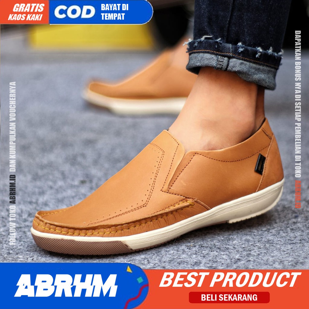 ABRHM x SANVER Sepatu Slip On Casual Kulit Asli Original Slop Anti Slip Kasual Formal Pantofel Kerja Kantor Kuliah Keren Kekinian Gaya Pria Cowok / Cowo