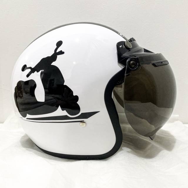 Helm Bogo Retro Klasik Motif Vespa Putih Glossy [TERSEDIA KACA BOGO ORIGINAL]