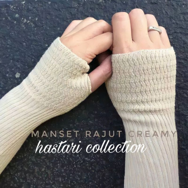 Handsock rajut / manset tangan45 cm rajut polos lubang jempol premium