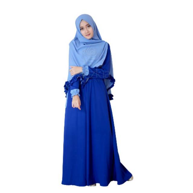 GAMIS AIRA BIRU ELEKTRIK SET JILBAB PET