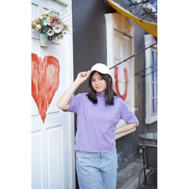 Zano Baju Basic Turtle Neck Knit Semi Crop Purple
