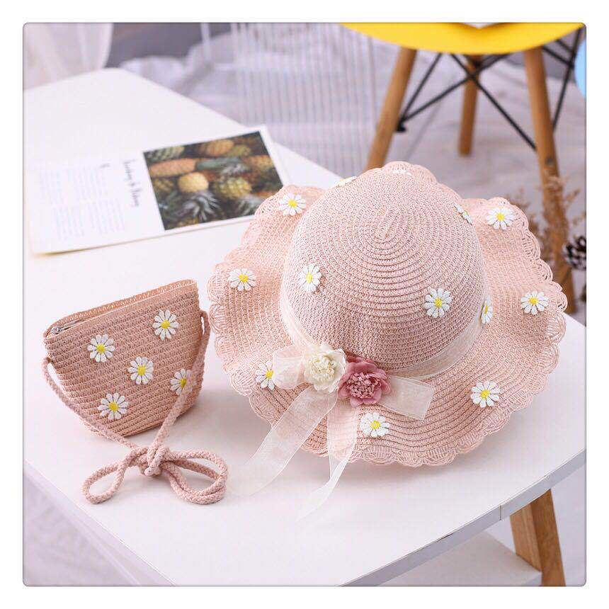 NEW Set Topi dan tas anyam motif bunga daisy