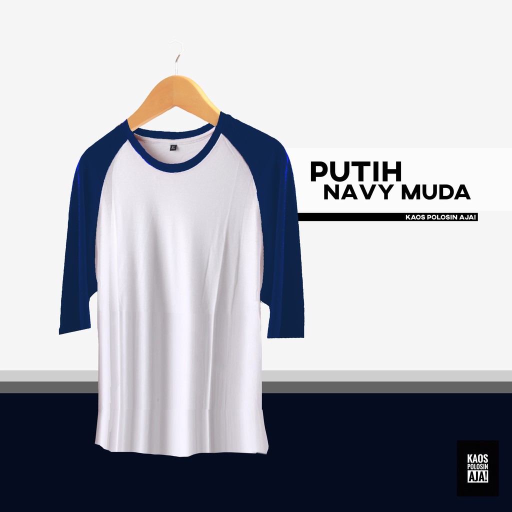 PUTIH BIRU RAGLAN KAOS I BAJU POLOS KATUN BAMBU ( COTTON BAMBOO ) 30S PRIA I