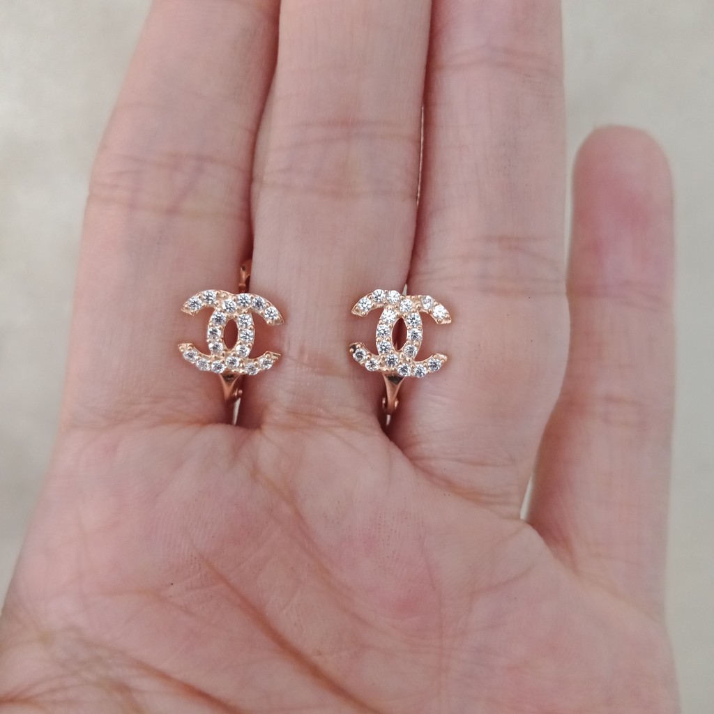 anting jepit CHANELL anak dan dewasa emas asli kadar 700 70% 16k 22 gold cetek klip permata