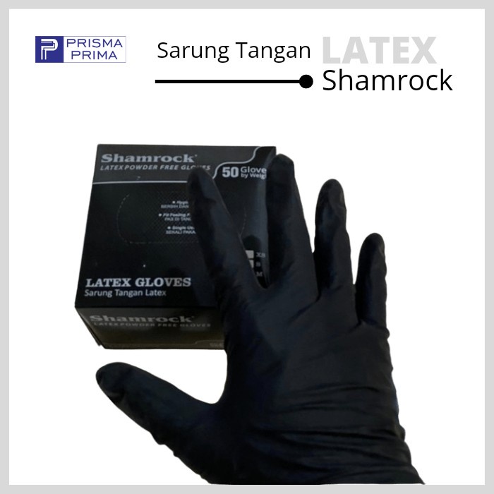Sarung Tangan Shamrock Latex Hand Gloves Powder Free Hitam Black