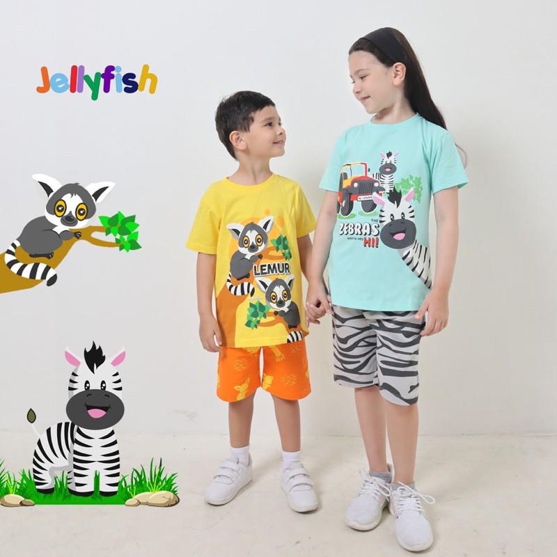 Baju Setelan Anak Jellyfish - Baju Set Jelly Fish Celana laki laki perempuan 2 4 6 8 10 Tahun