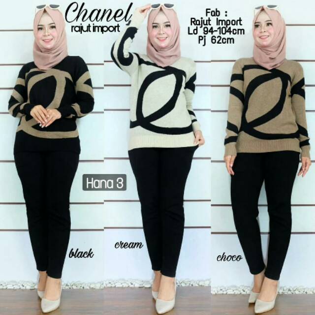 Atasan Kaos wanita lengan panjang rajut chanel