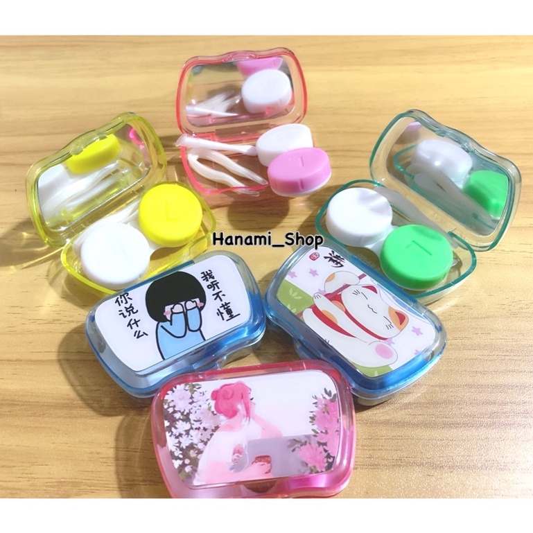 Kotak Softlens Kaca lucu karakter wadah softlens box jepitan travel kit soflens case