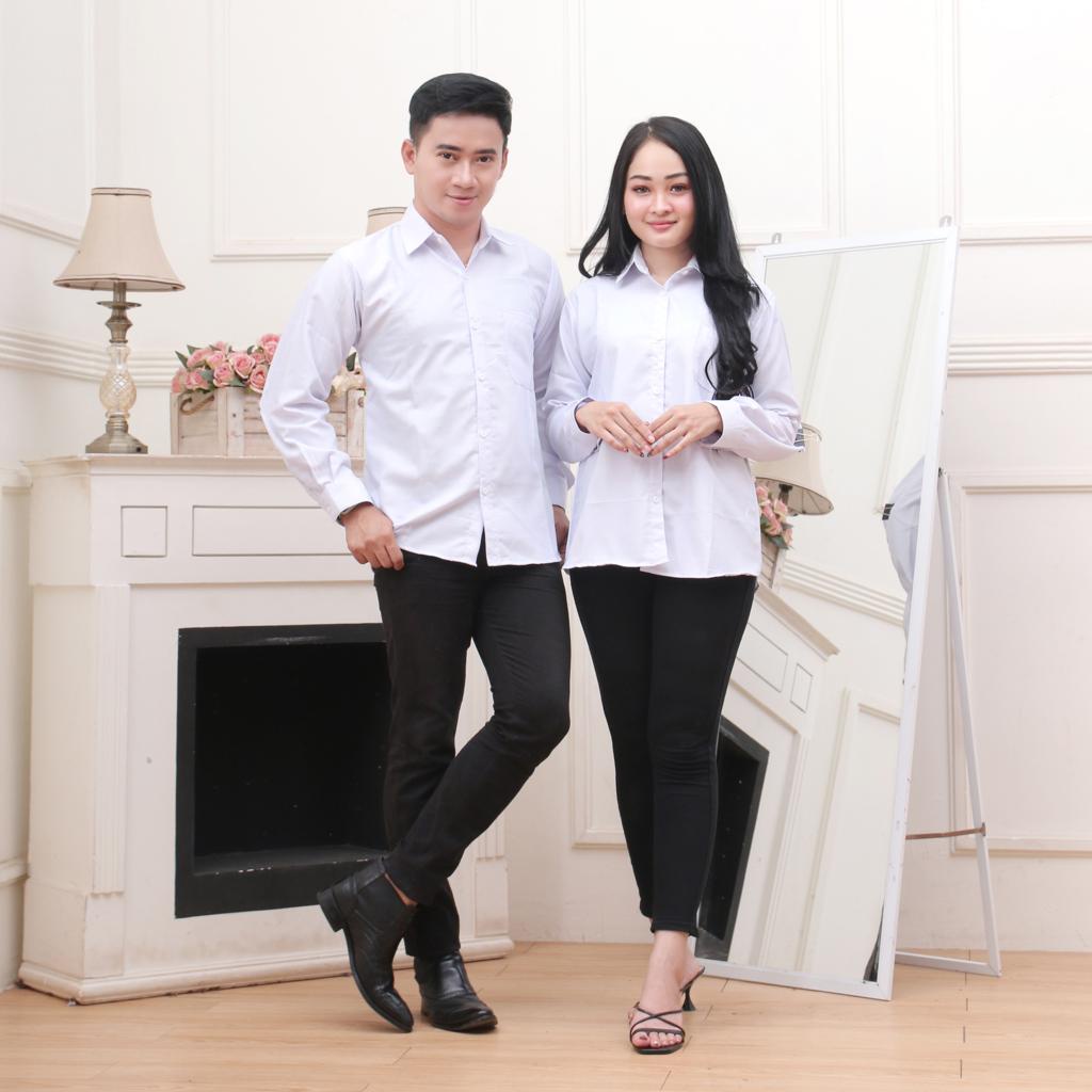 Fawlane - Kemeja Basic Polos HItam Putih Unisex cowok cewek