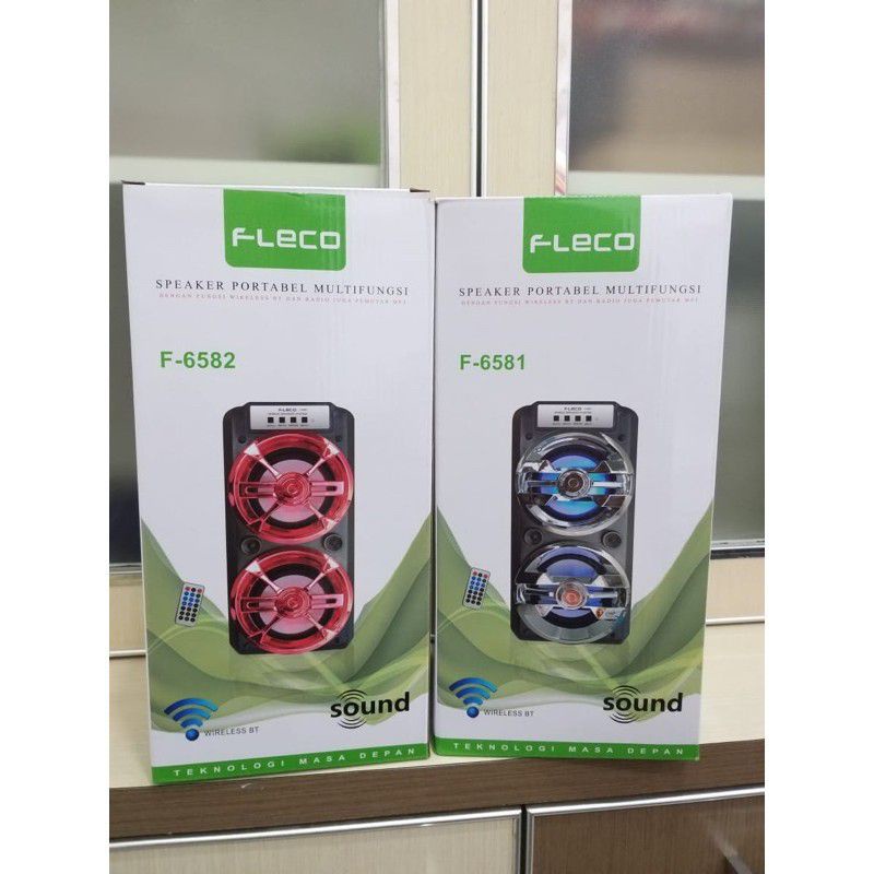 COD SPEAKER BLUETOOTH FLECO F-6581/F-6582 PLUS MIC KARAOKE + REMOTE + USB SUARA SUPER BASS