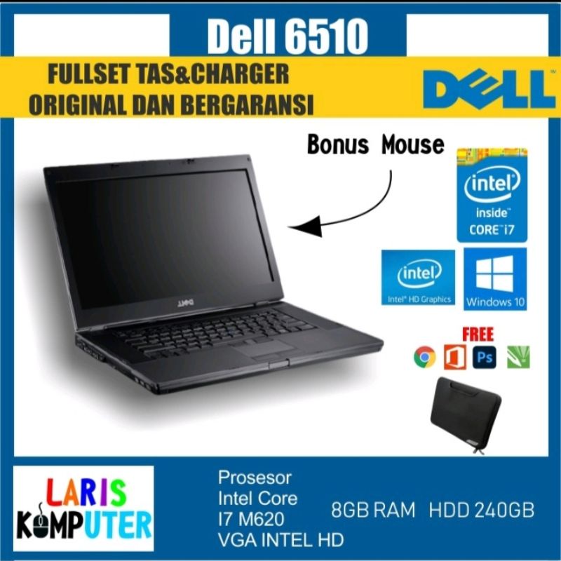 Laptop Refurbished Dell Latitude E6510 full set termurah Intel Core i7 M620 Ram 8 Gb SSD 240 GB