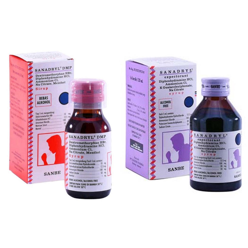 SANADRYL DMP Dan Sanadryl Expectorant Syrup 120 ML - Obat Batuk Pilek Flu 60 ML Sanadril