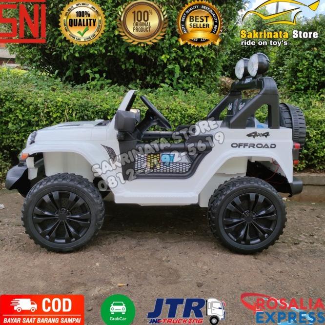 Jeep Rubicon Putih Mobil Aki Mainan Anak